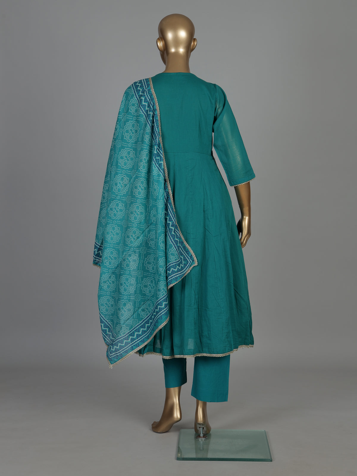 Rama green resham sequins kurti set with printed dupatta