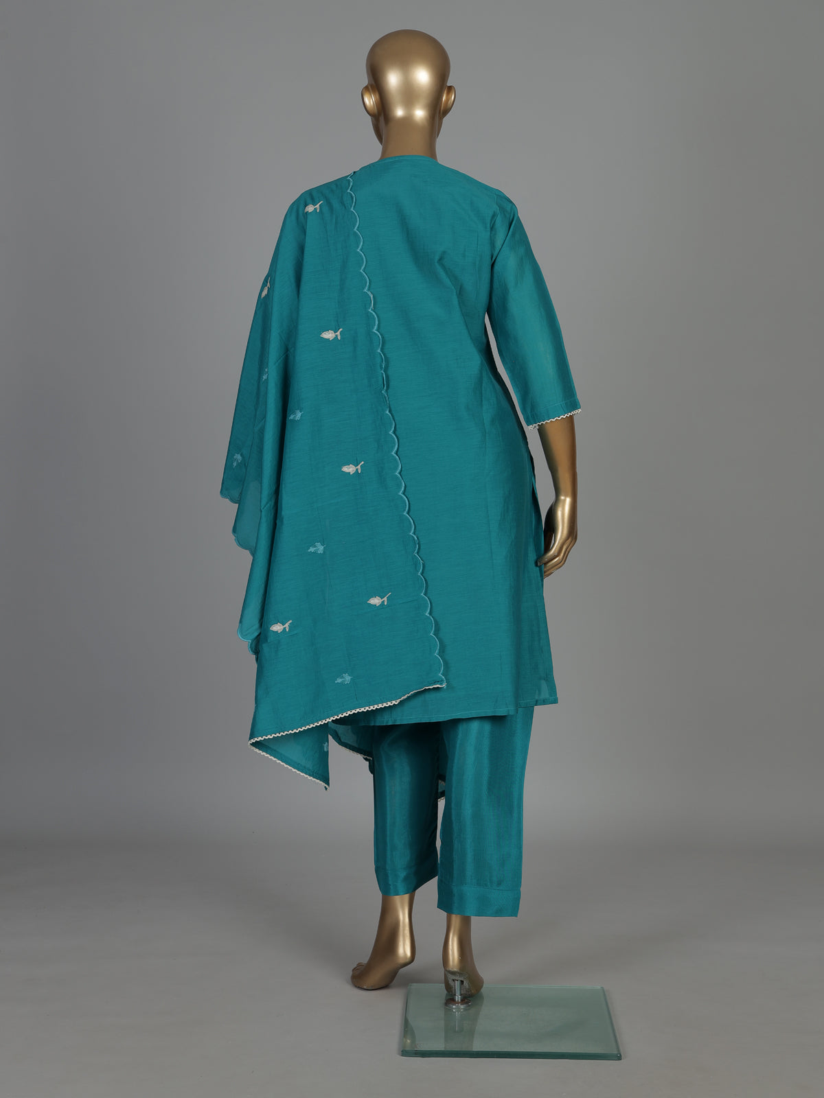 Rama green embroidered silk kurti set with elegant dupatta