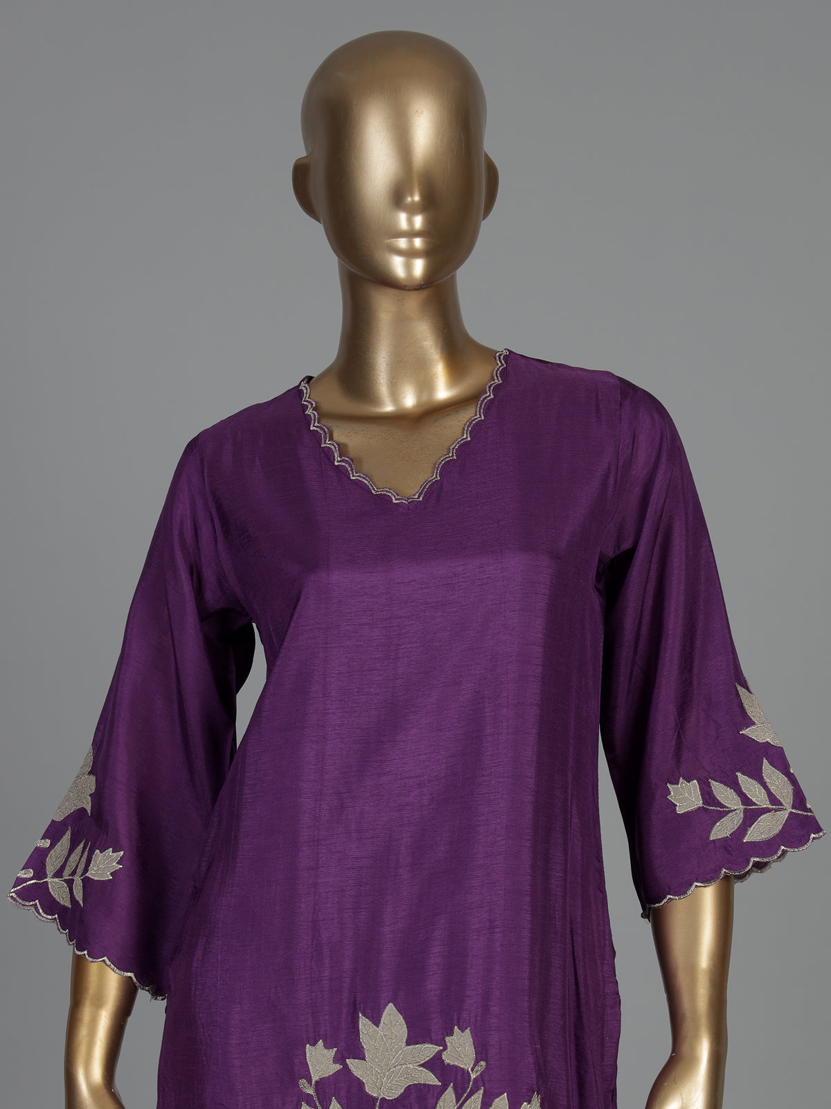 Purple floral embroidered silk kurti set with dupatta style