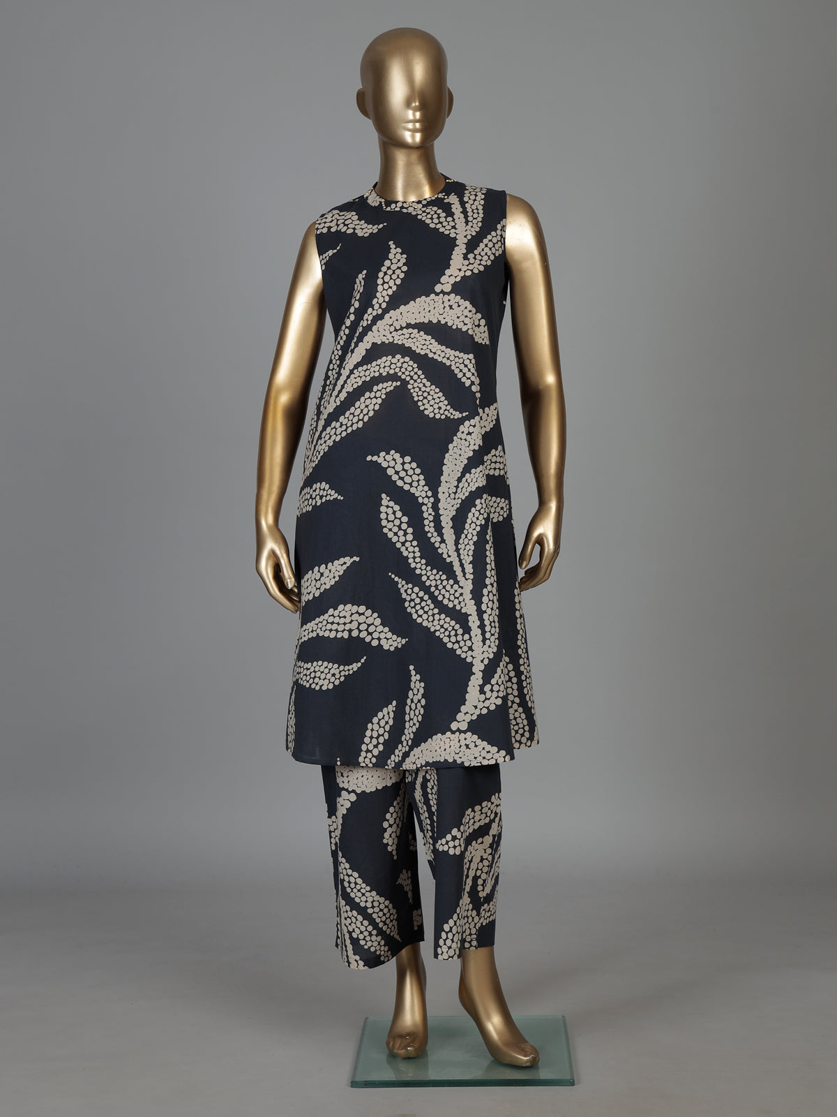 Navy blue printed silk kurti palazzo set for chic look