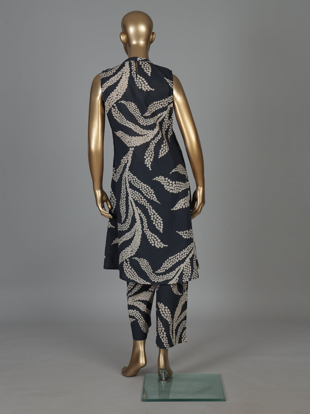 Navy blue printed silk kurti palazzo set for chic look