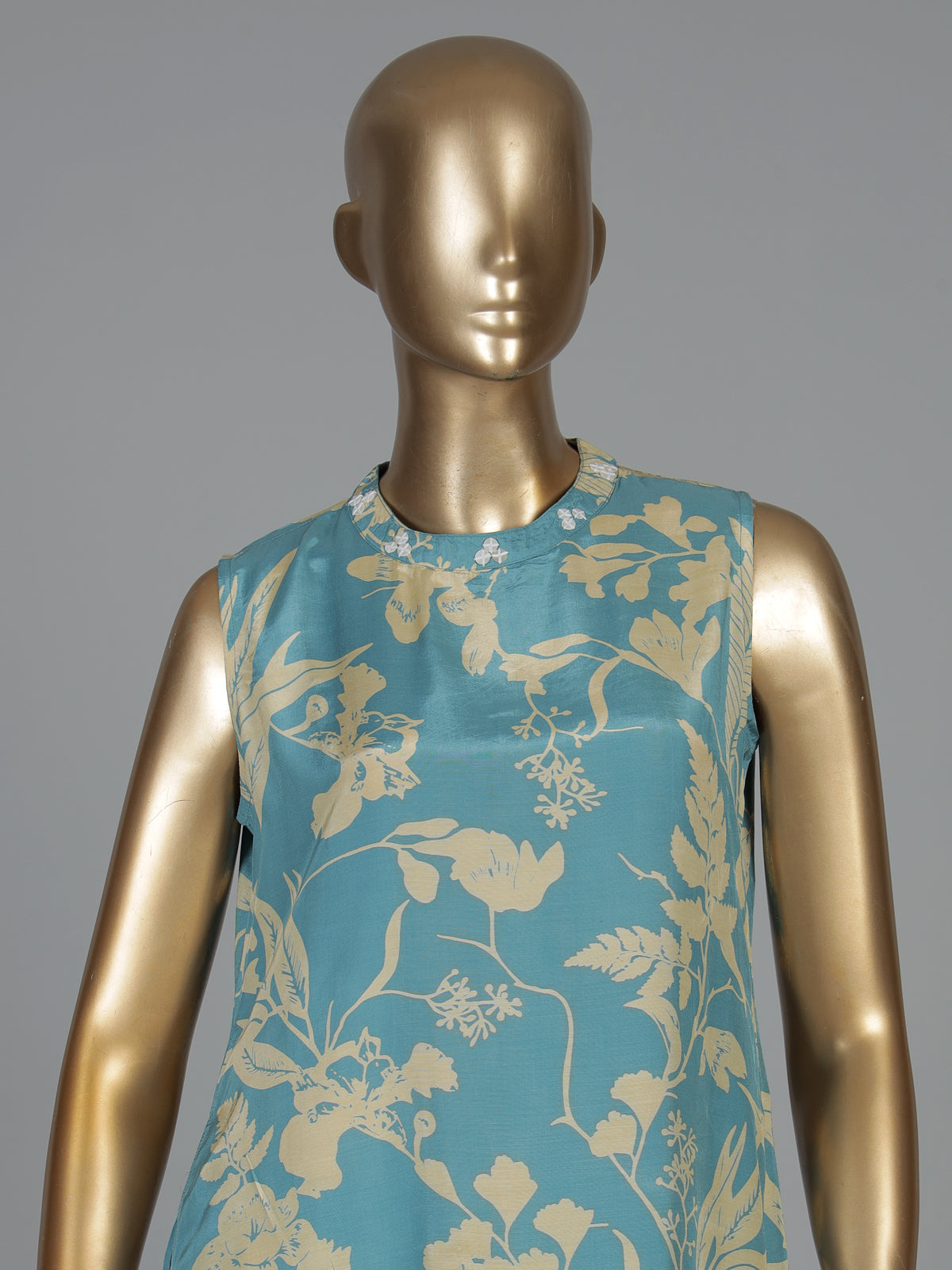 Sky blue floral silk kurti palazzo set with modern style