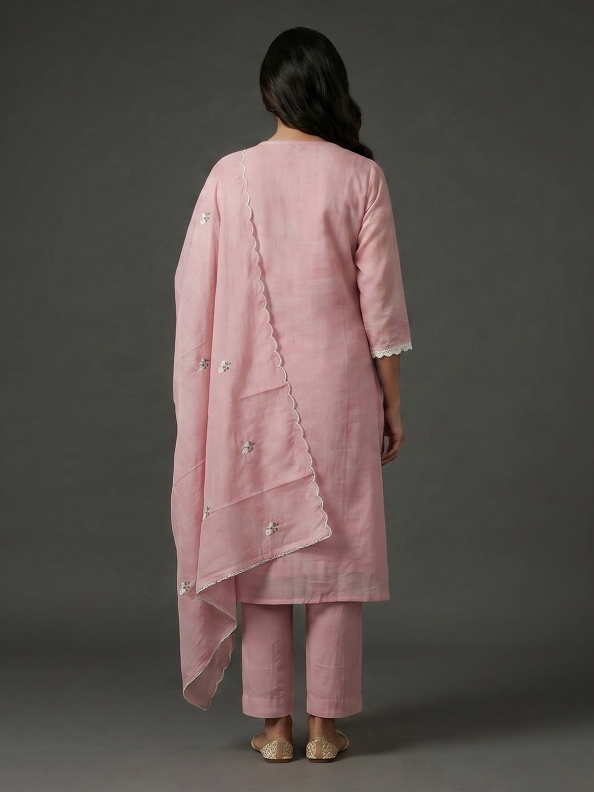 Dusty pink cotton tissue kurti set with embroidered style