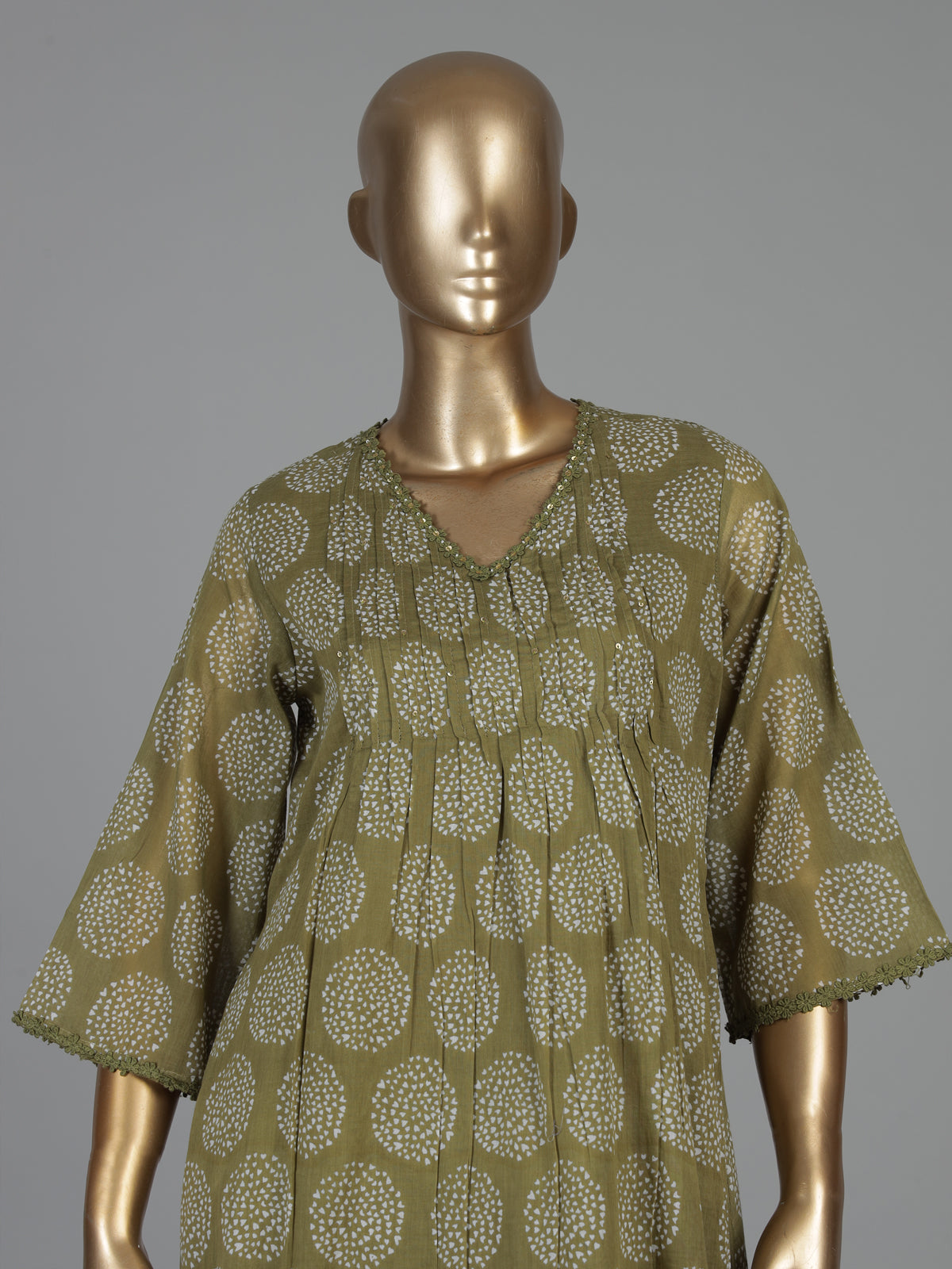 Mehendi olive cotton printed kurti set with classic style