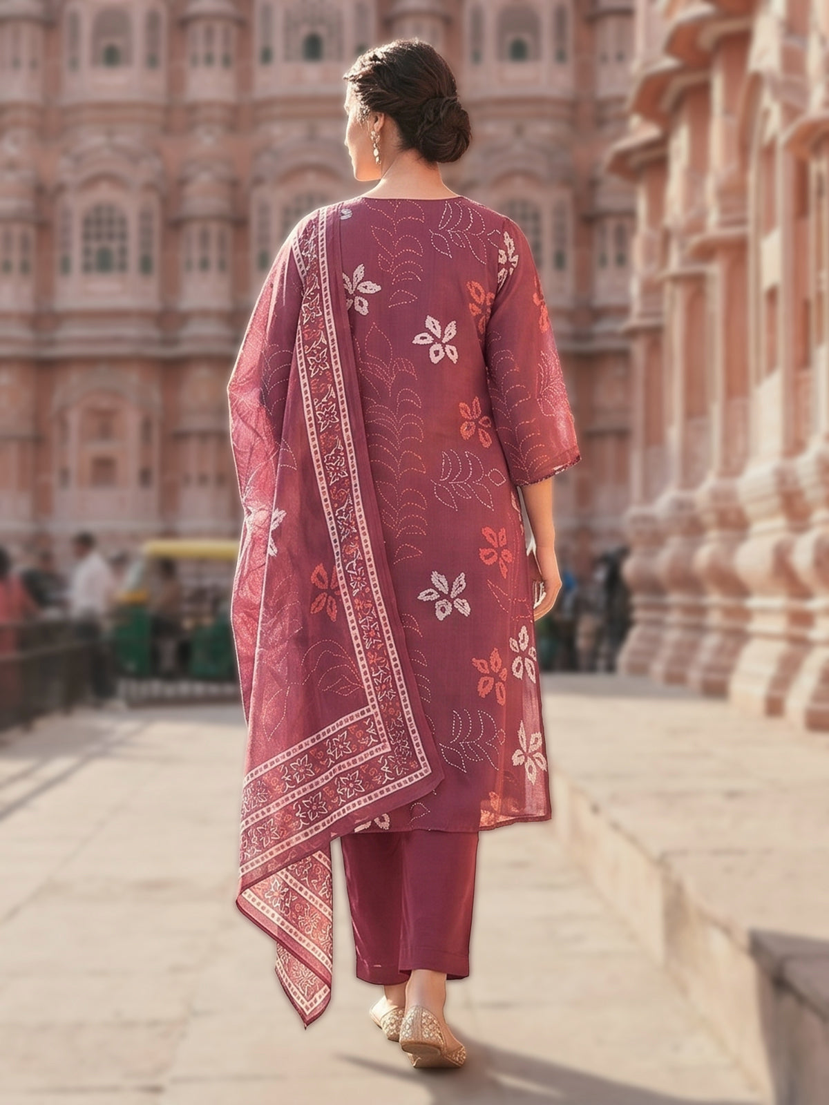 Onion pink cotton floral kurti set with dupatta charm