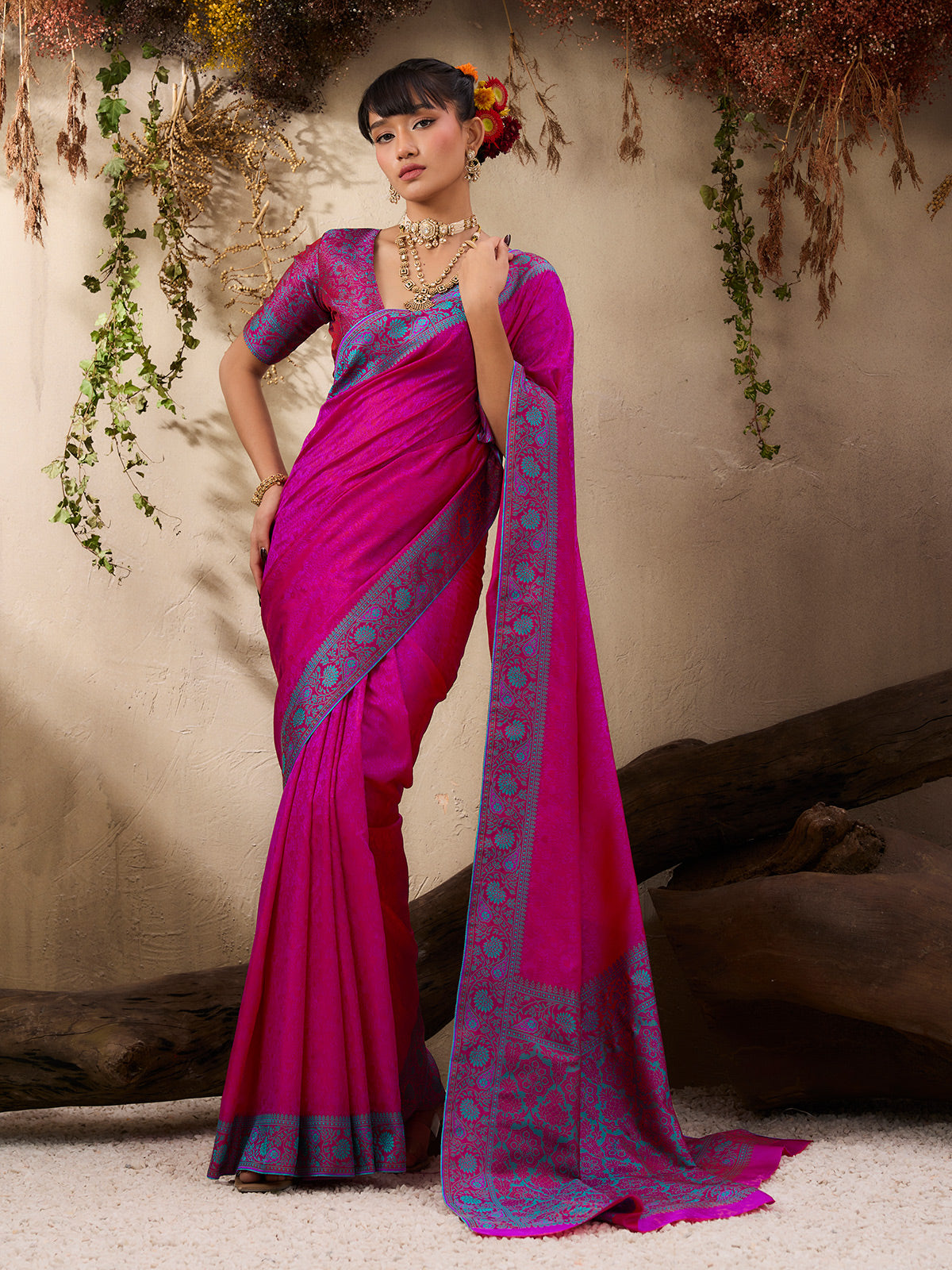 Elegant pink kanjivaram silk festive saree collection