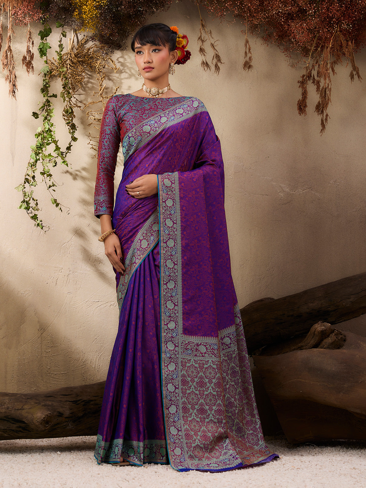 Royal purple kanjivaram silk ethnic festive saree