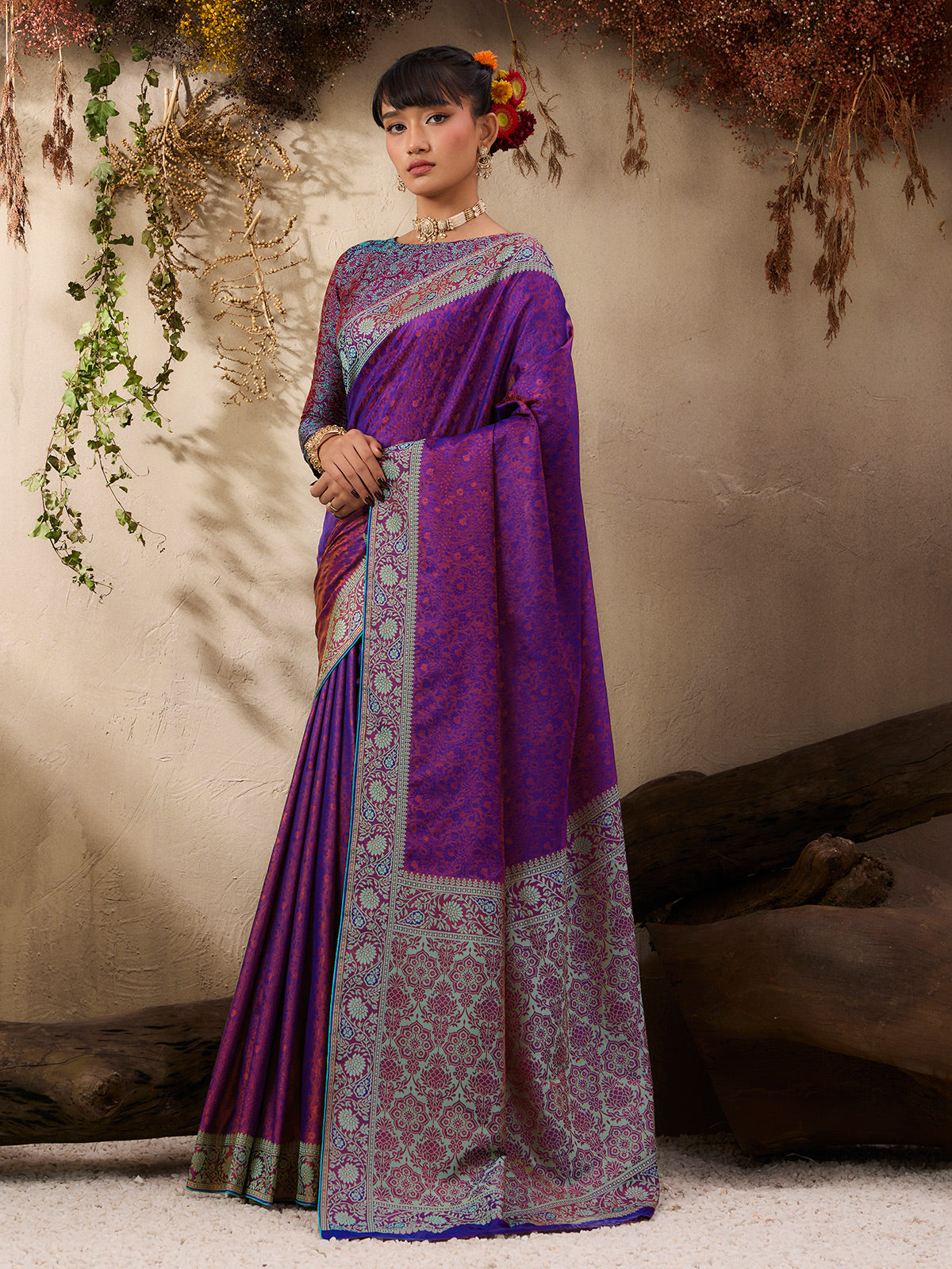 Royal purple kanjivaram silk ethnic festive saree