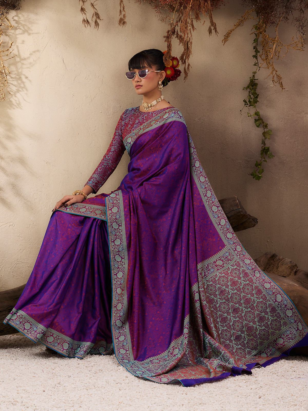 Royal purple kanjivaram silk ethnic festive saree