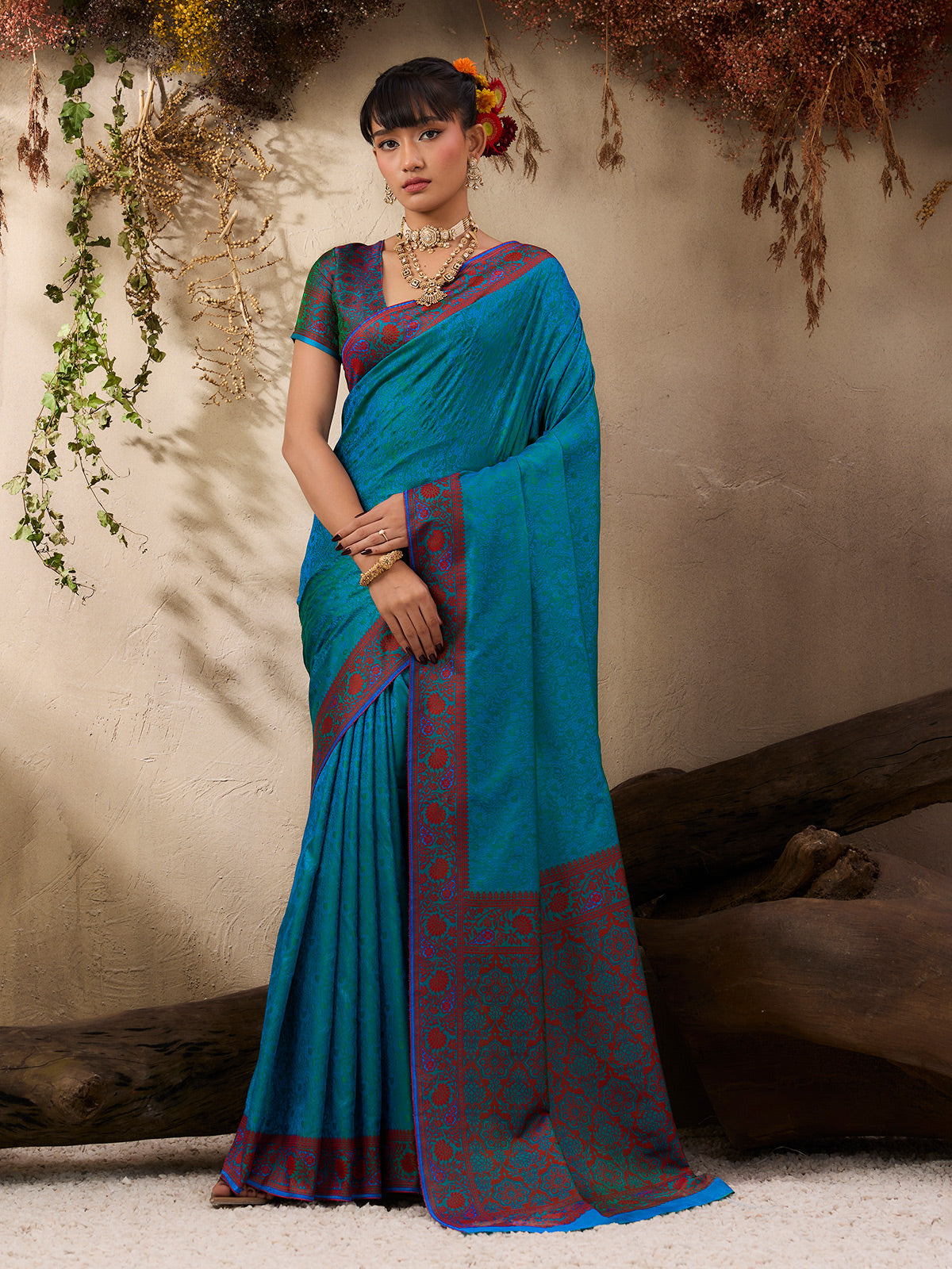 Graceful blue kanjivaram silk traditional festive saree