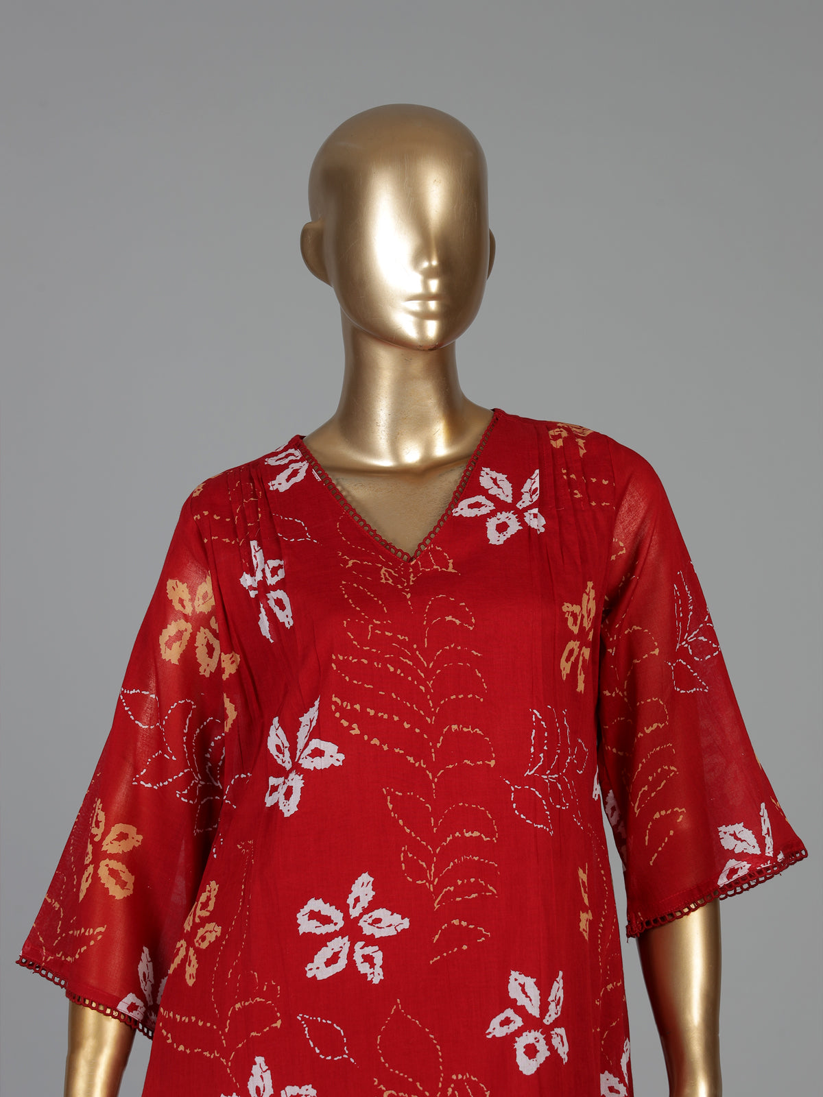Red festive wear cotton printed kurti set