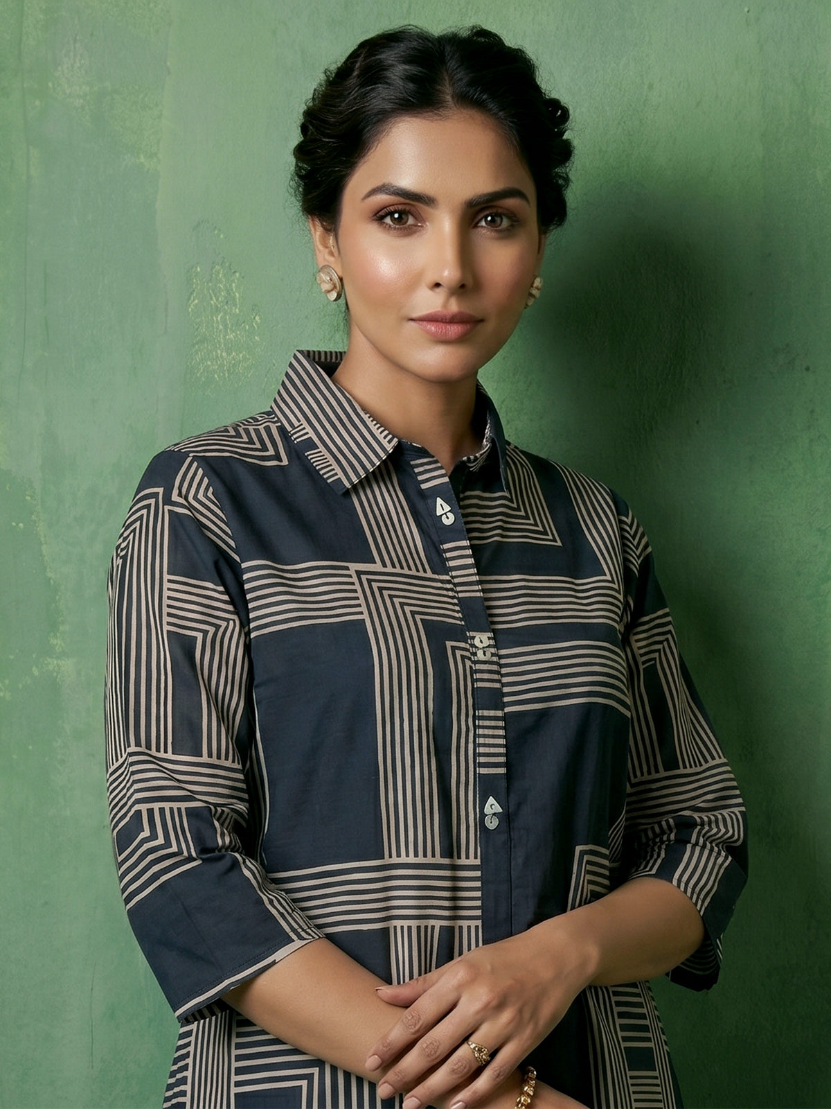 Black printed cotton kurti set for casual