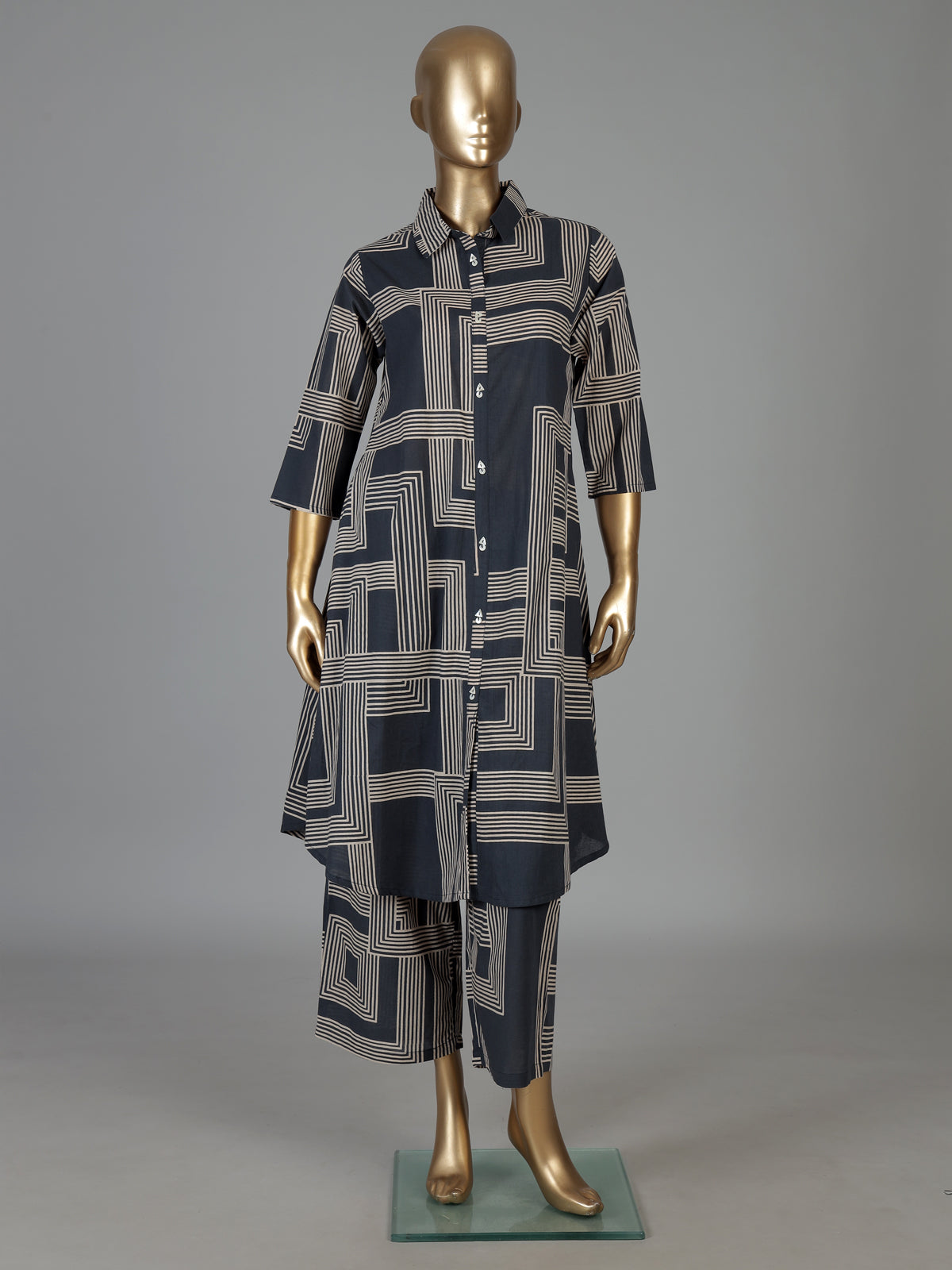 Black printed cotton kurti set for casual