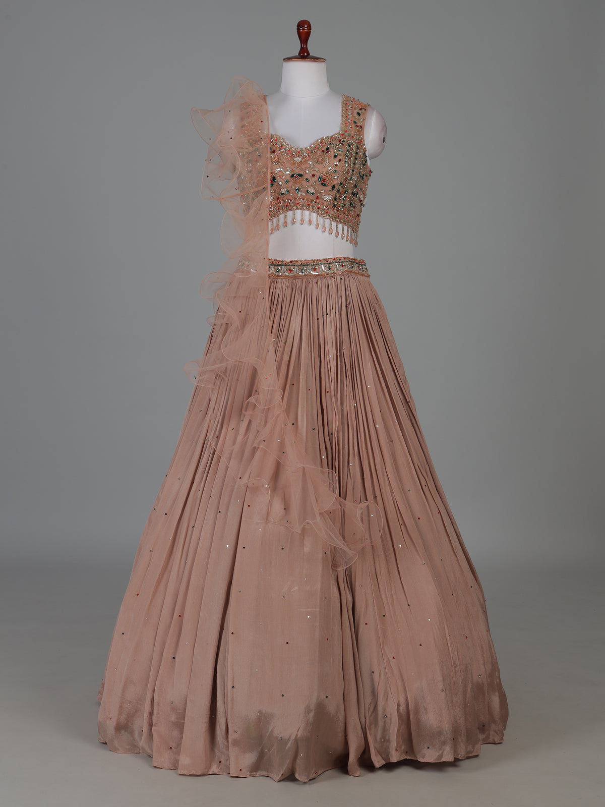 Onion pink party wear lehenga choli with ruffle dupatta