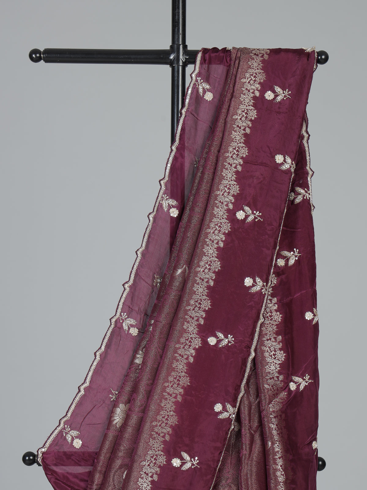 Wine dola silk elegant festive designer saree