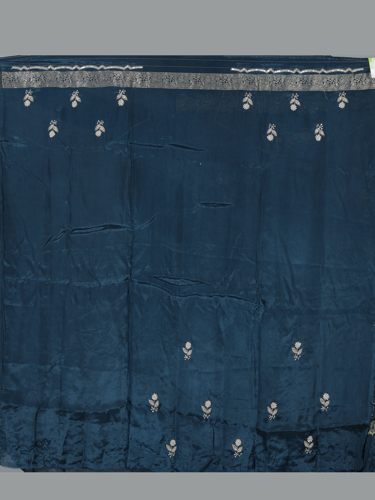 Peacock blue dola silk festive embroidered silk saree
