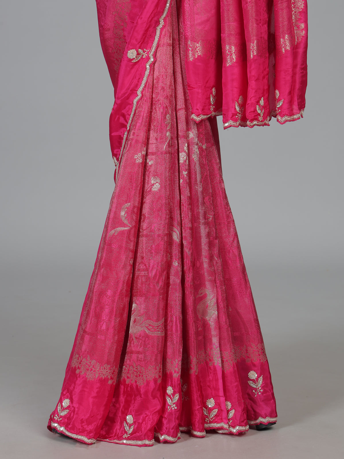 Rani pink dola silk festive floral saree