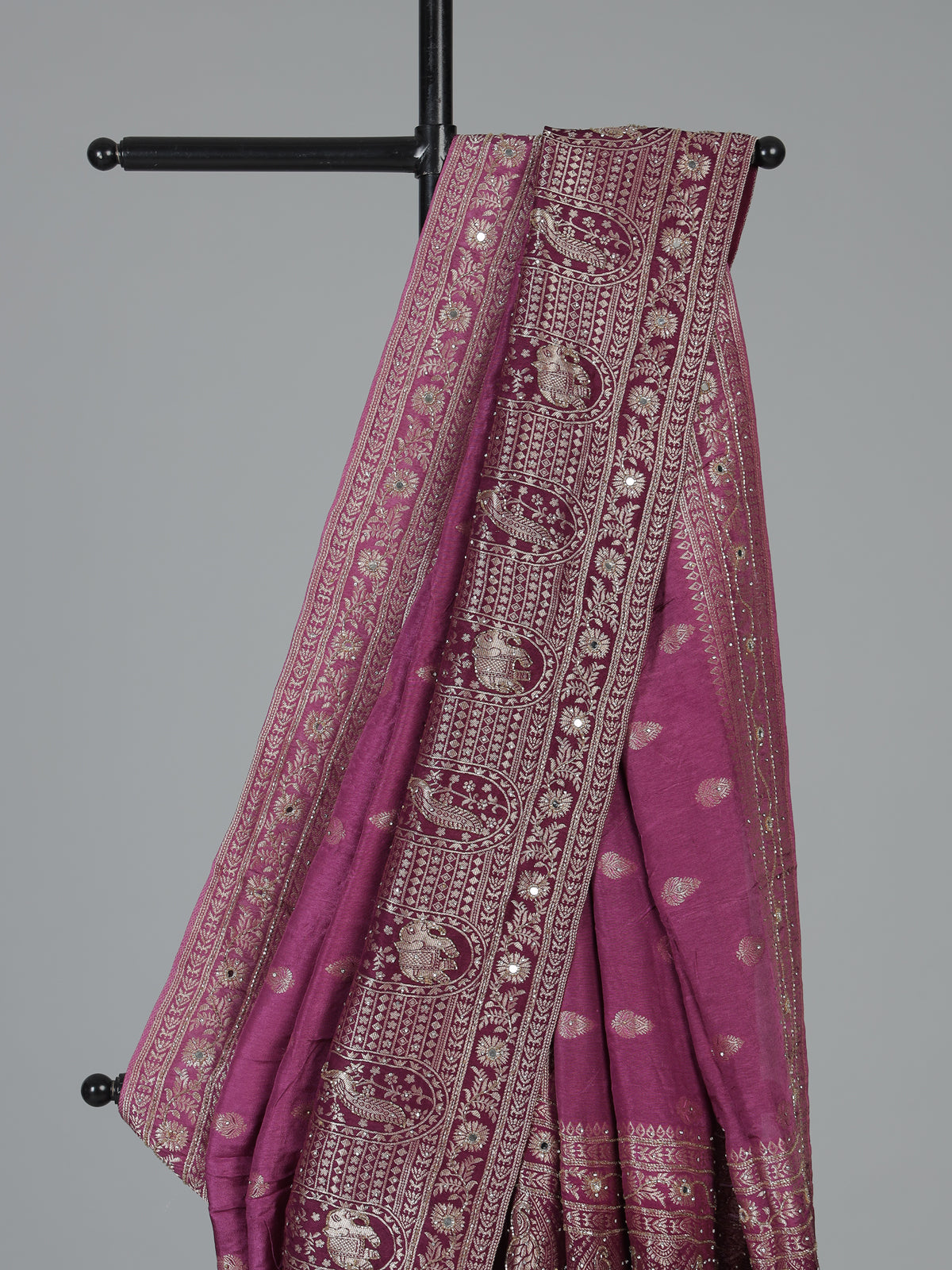 Wine dola silk heritage border festive saree elegance