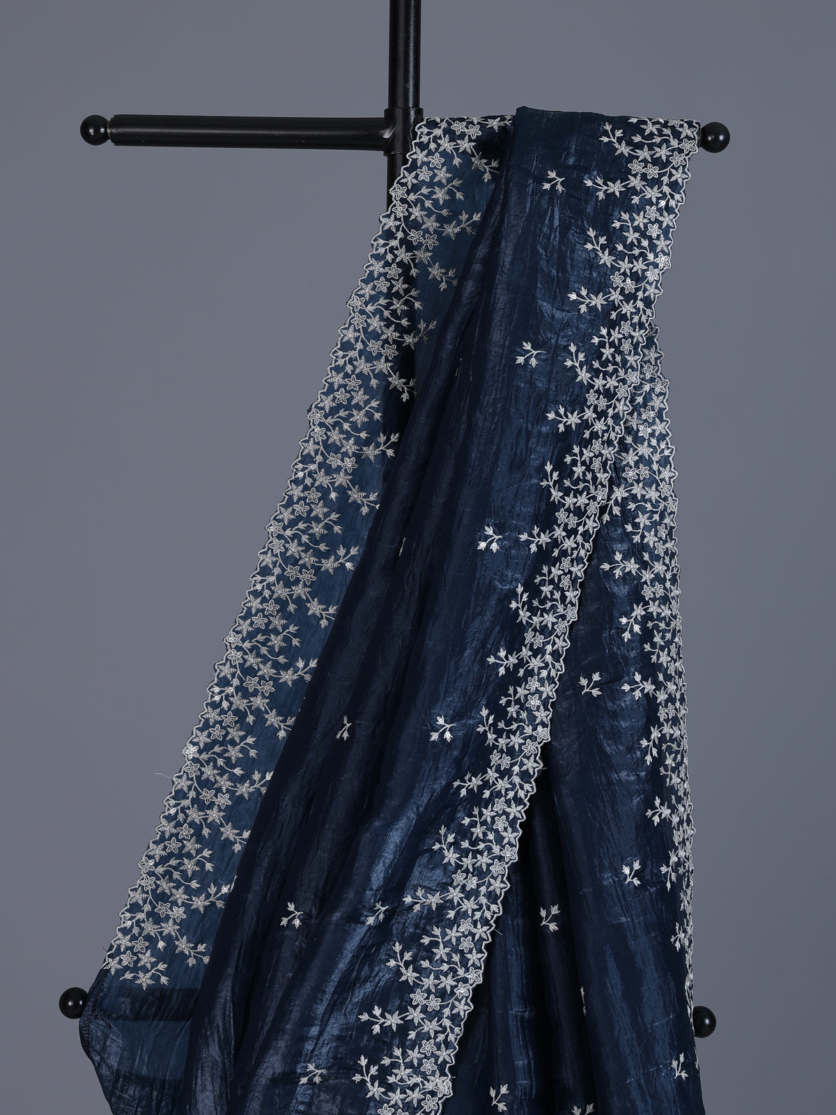 Majestic navy blue festive organza saree