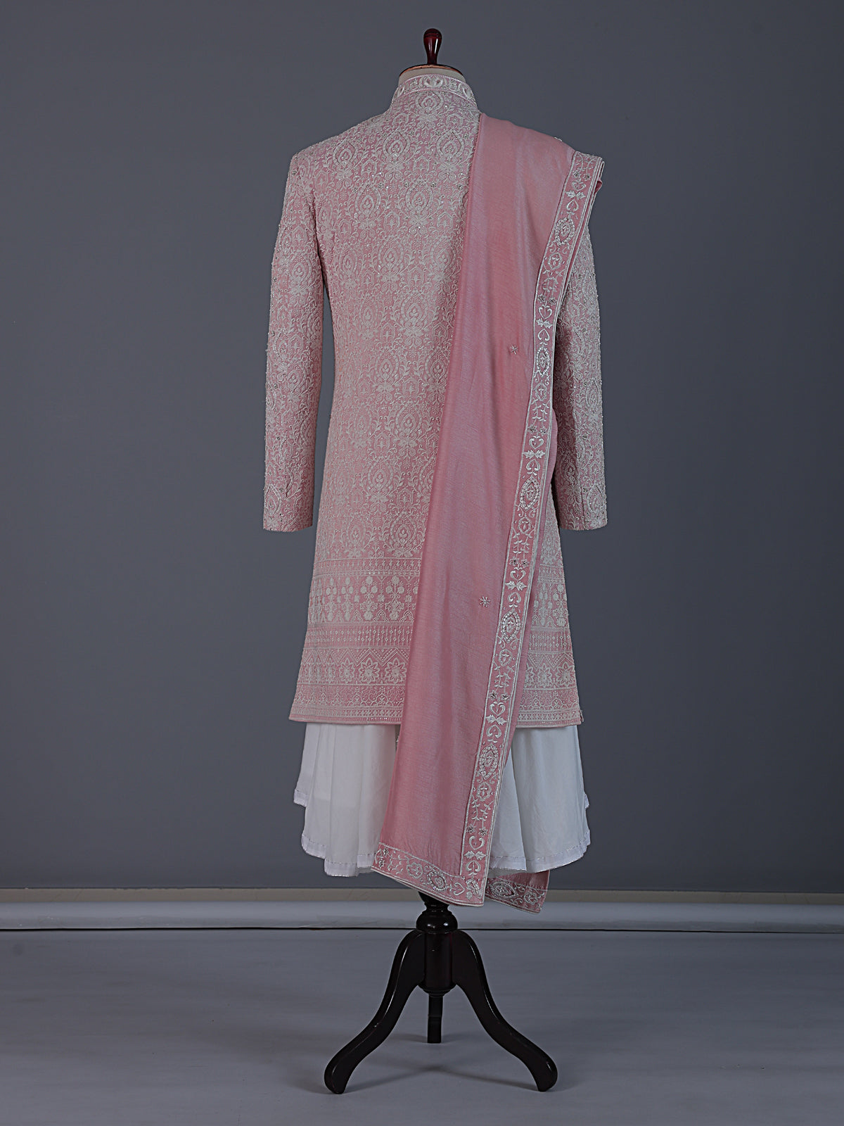 Premium pink silk full sleeves sherwani ensemble