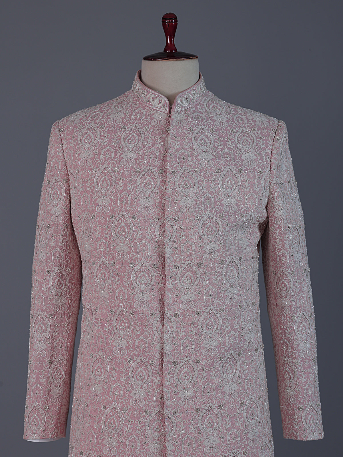 Premium pink silk full sleeves sherwani ensemble