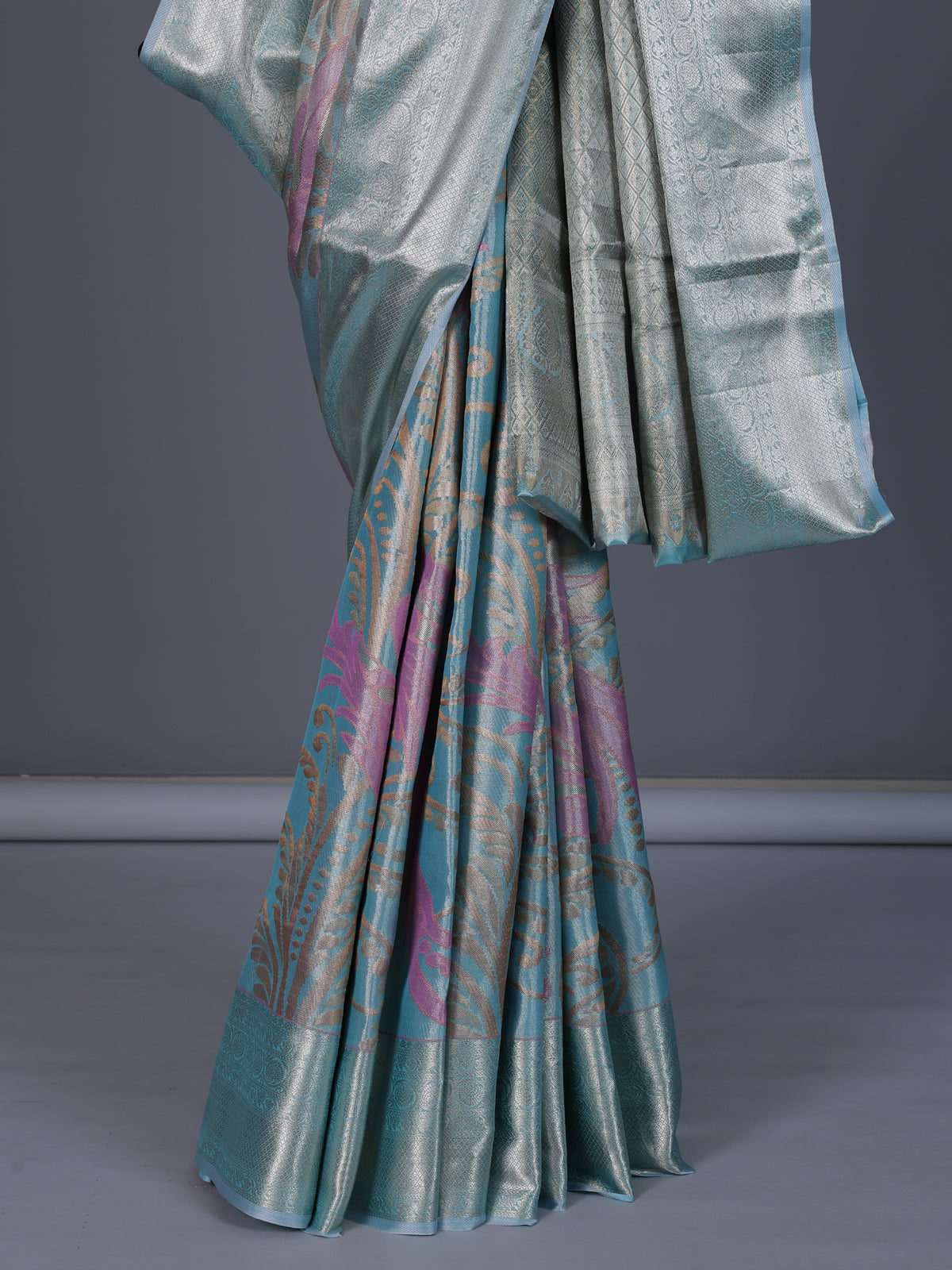 Aqua blue Kanjivaram silk saree for wedding celebrations