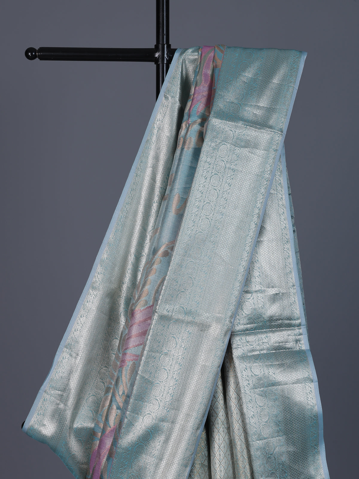 Aqua blue Kanjivaram silk saree for wedding celebrations