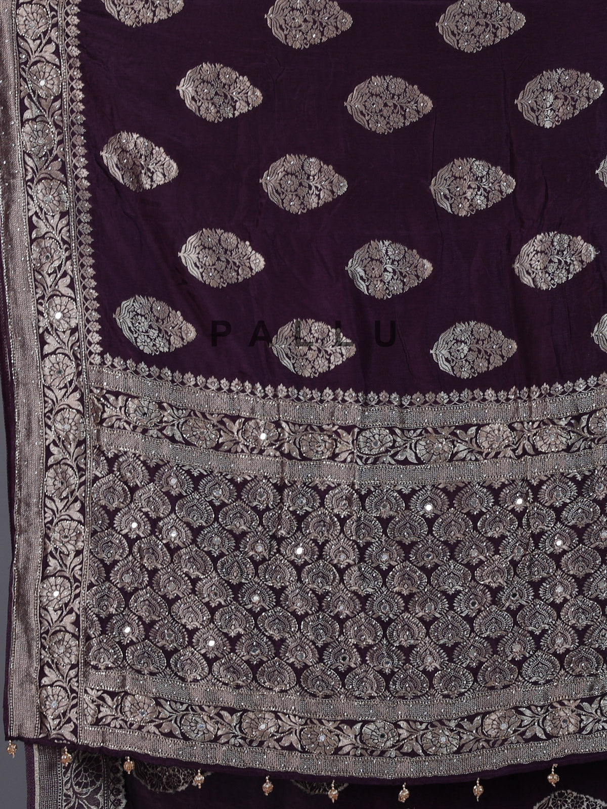 Wine dola silk saree with cutdana work