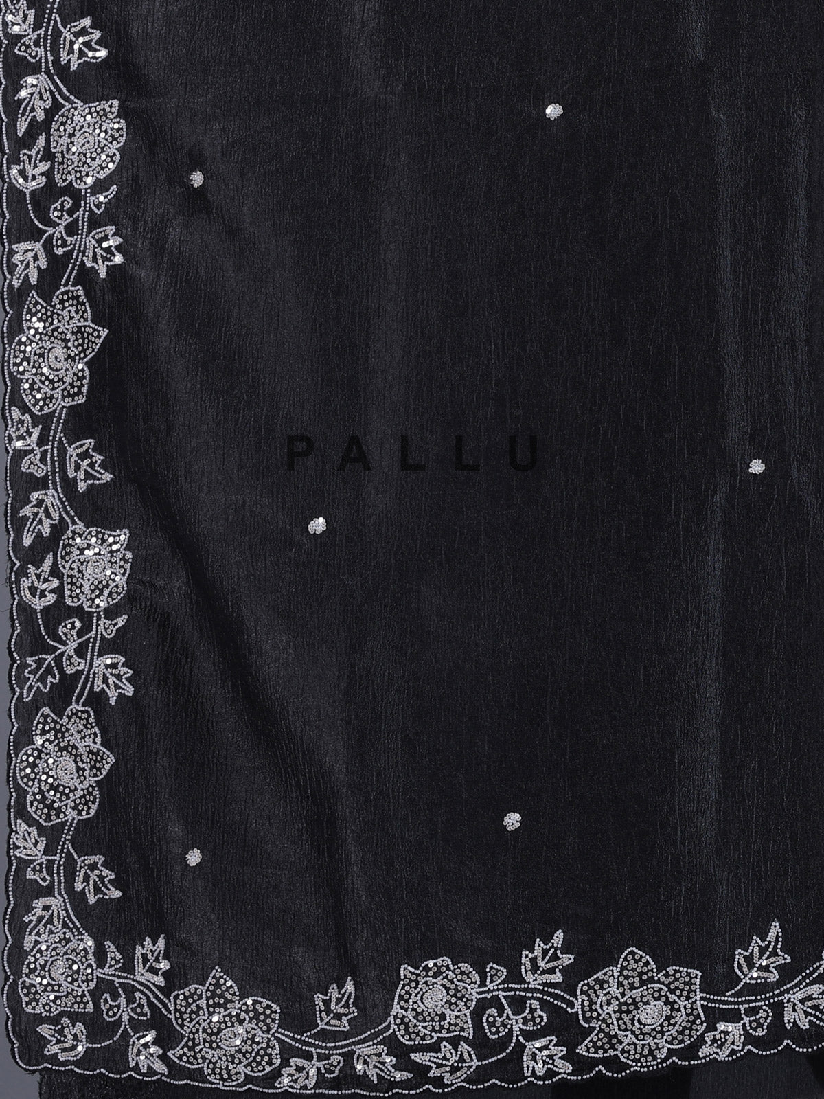 Black crushed tissue saree with glamorous beads and sequins work