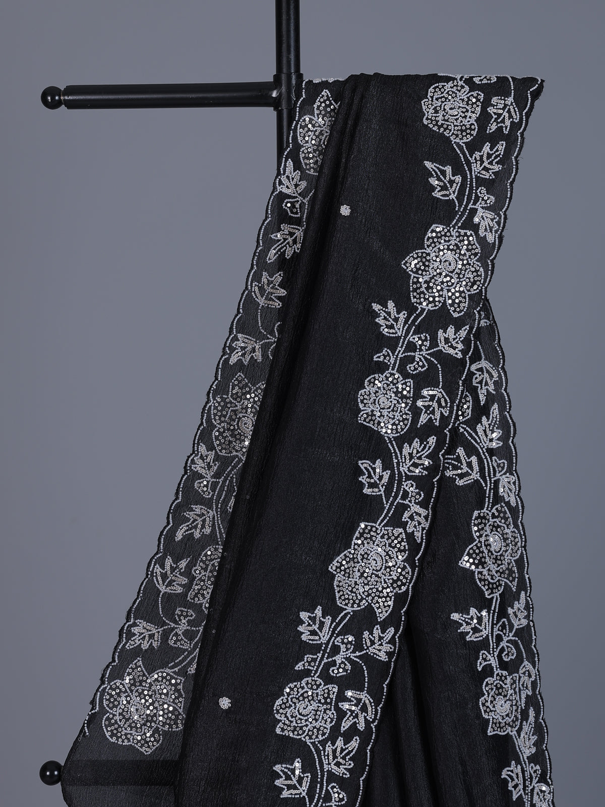 Black crushed tissue saree with glamorous beads and sequins work