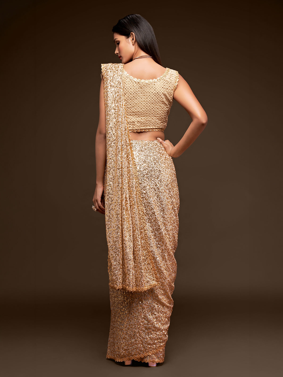 Graceful ivory embroidered reception wear saree