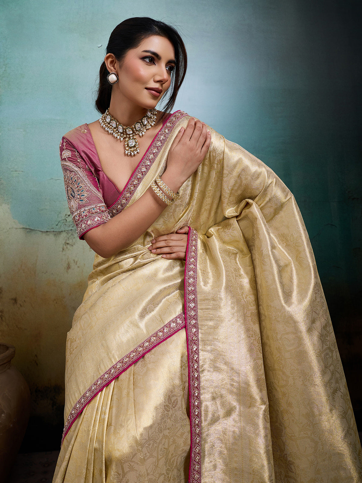 Majestic light yellow festive drape saree