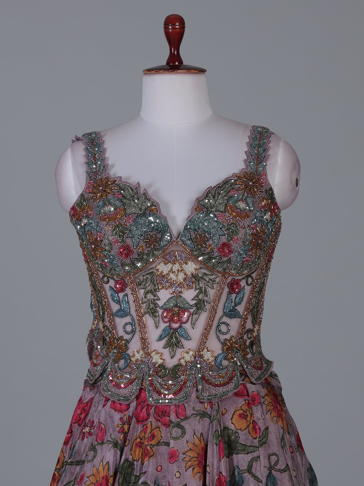 Lilac purple designer printed lehenga choli with sleeveless