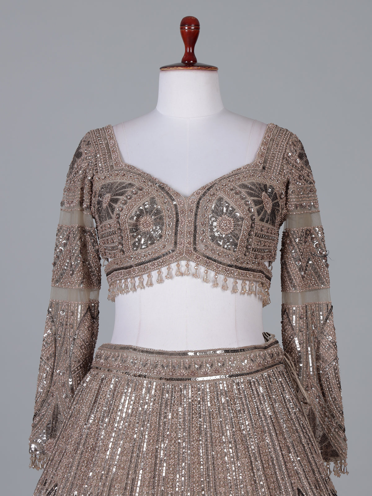 Mocha brown net designer lehenga choli