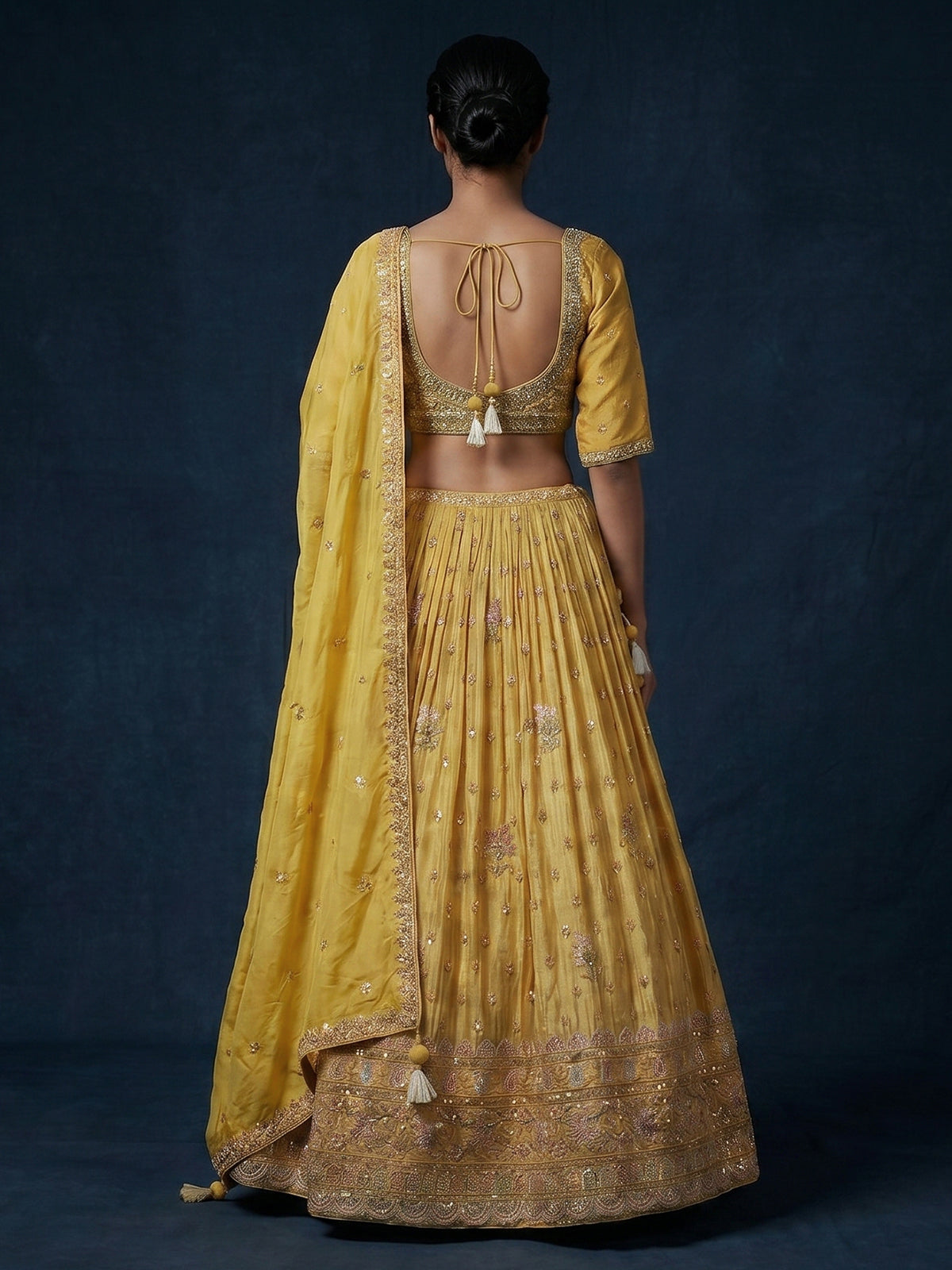 Mustard yellow festive wedding lehenga choli