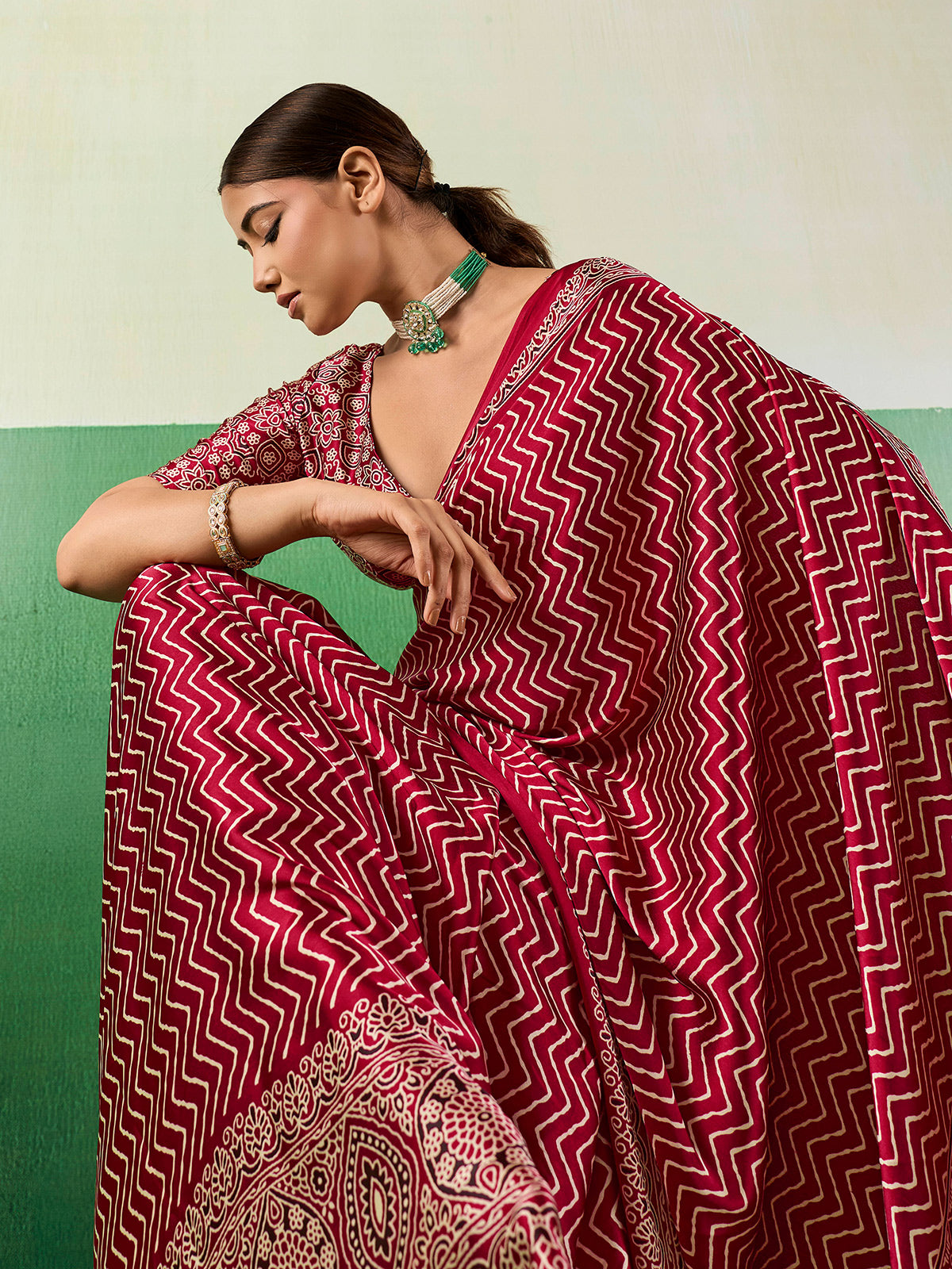 Royal maroon ajrakh festive saree