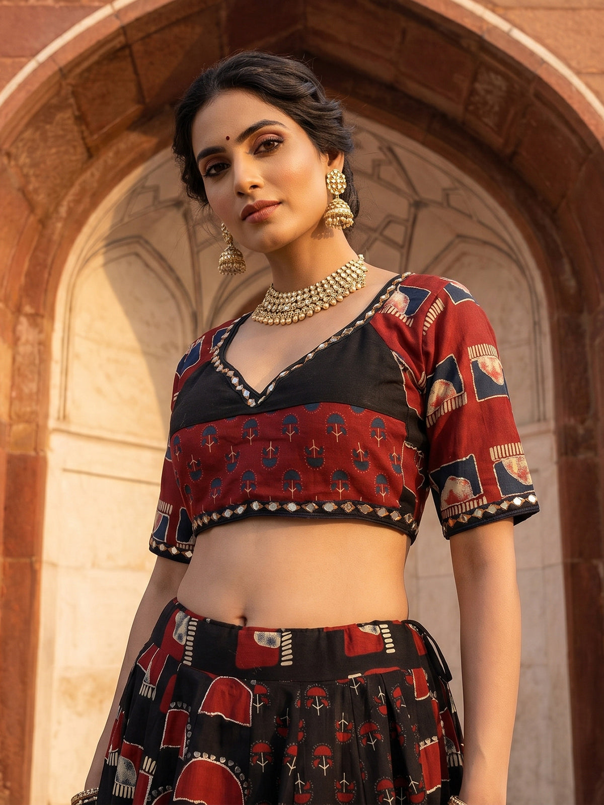 Black printed festive lehenga choli