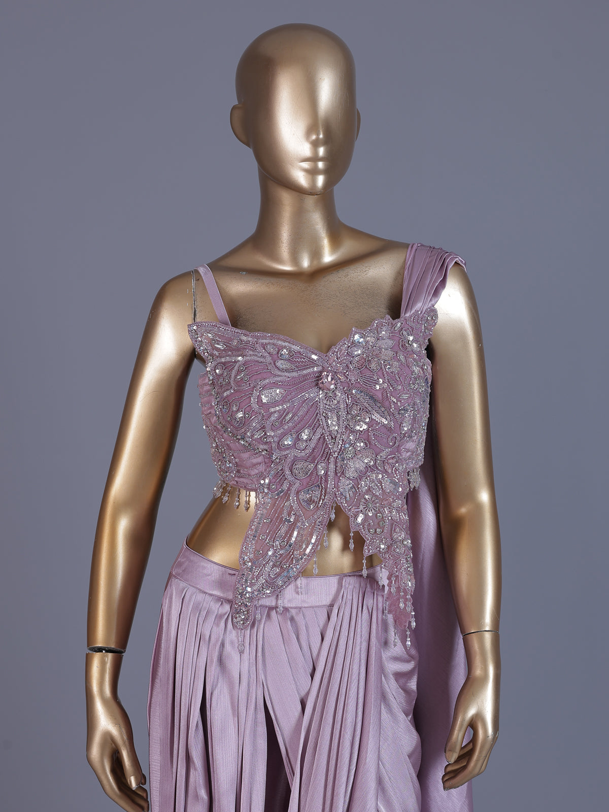 Lavender chiffon indo western ready to wear saree