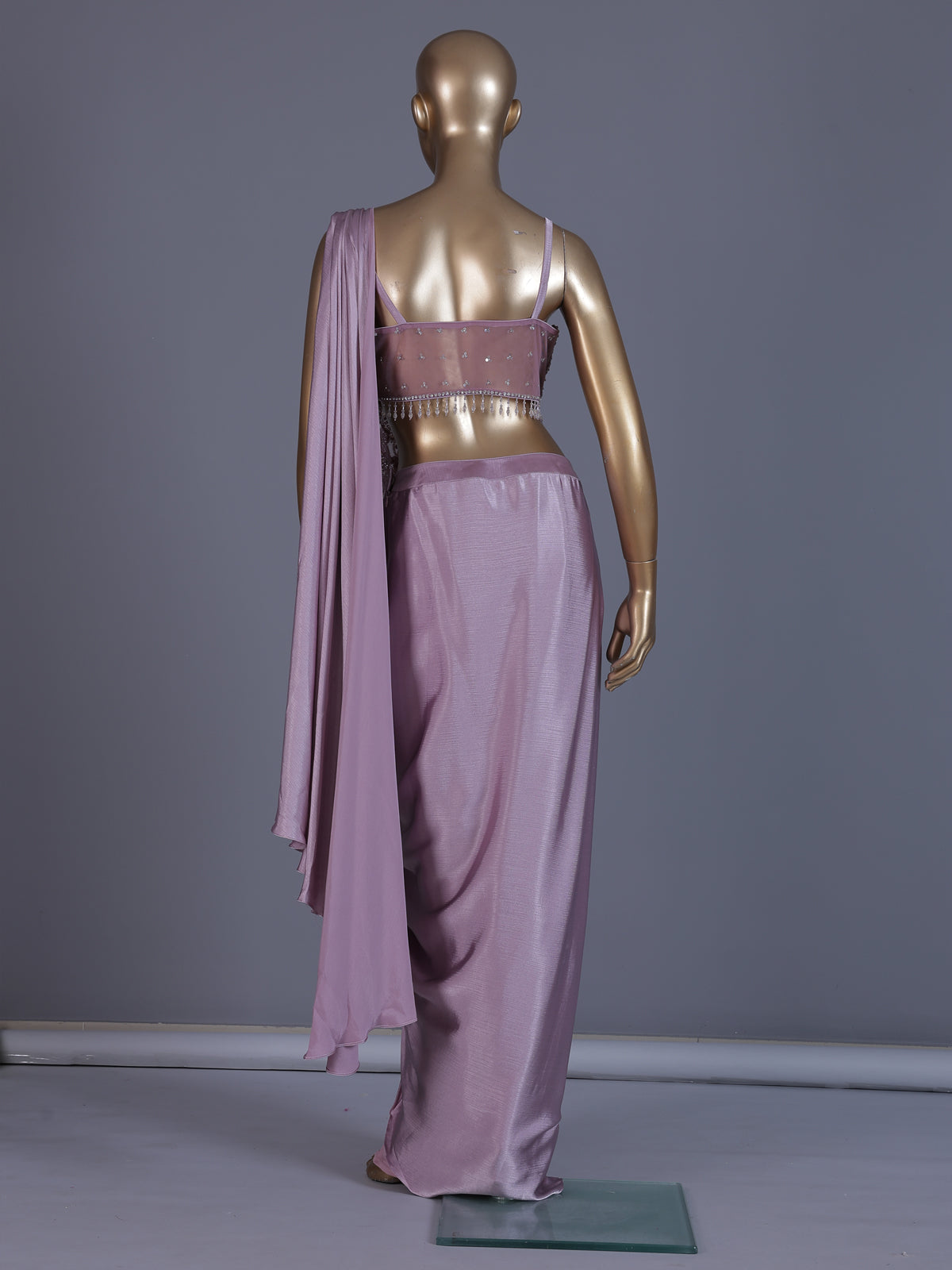 Lavender chiffon indo western ready to wear saree