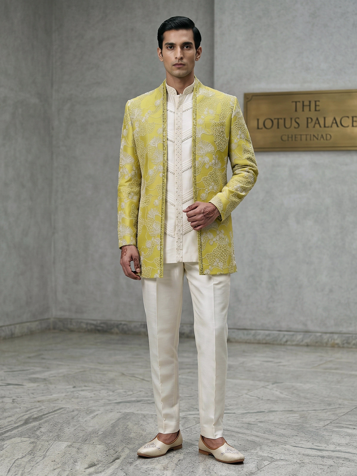 Lime yellow festive Indo western outfit