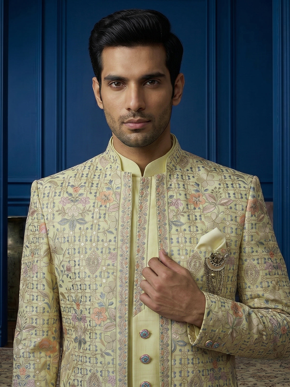 Cream designer contemporary Indo western set