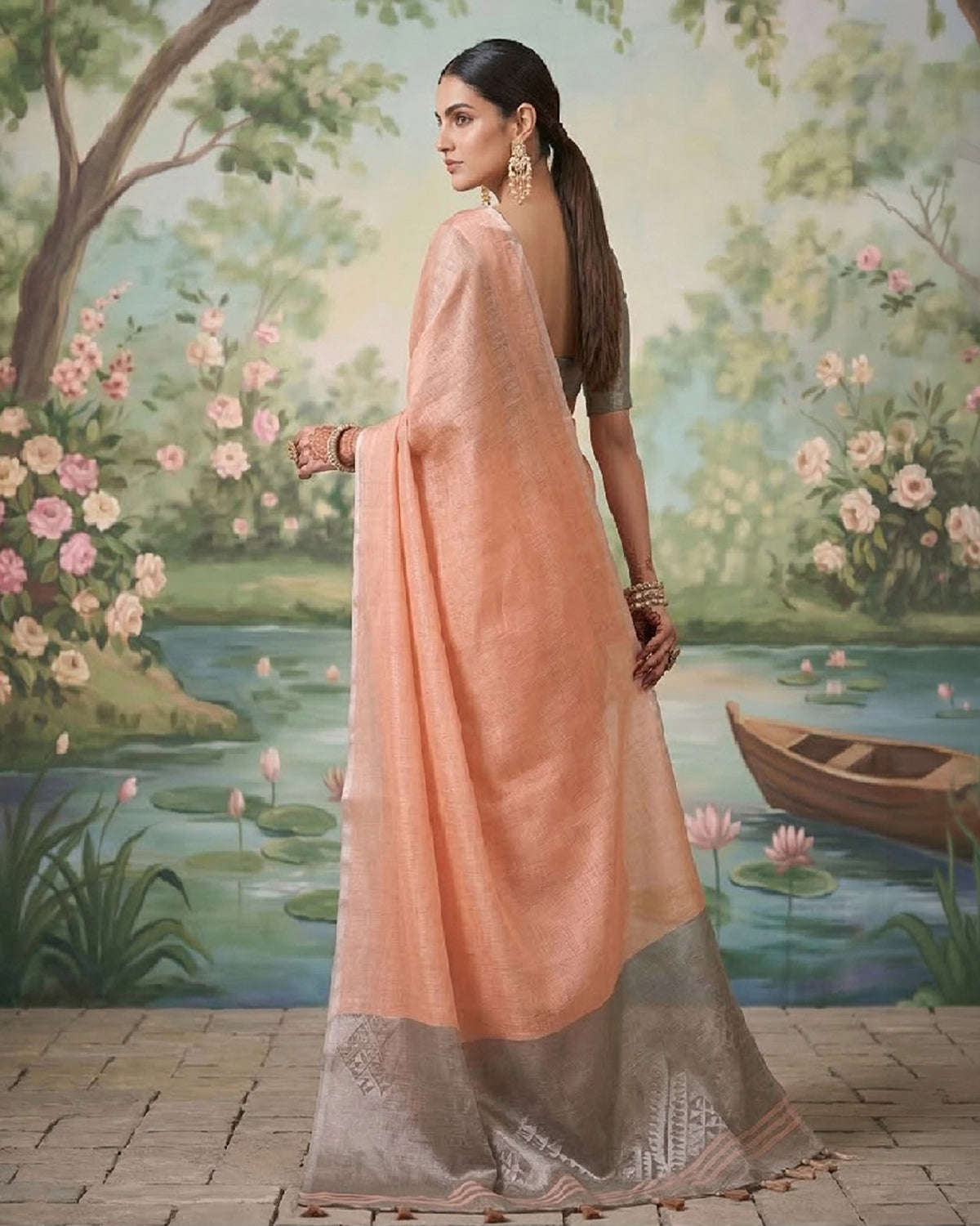 Peach glow festive silk saree