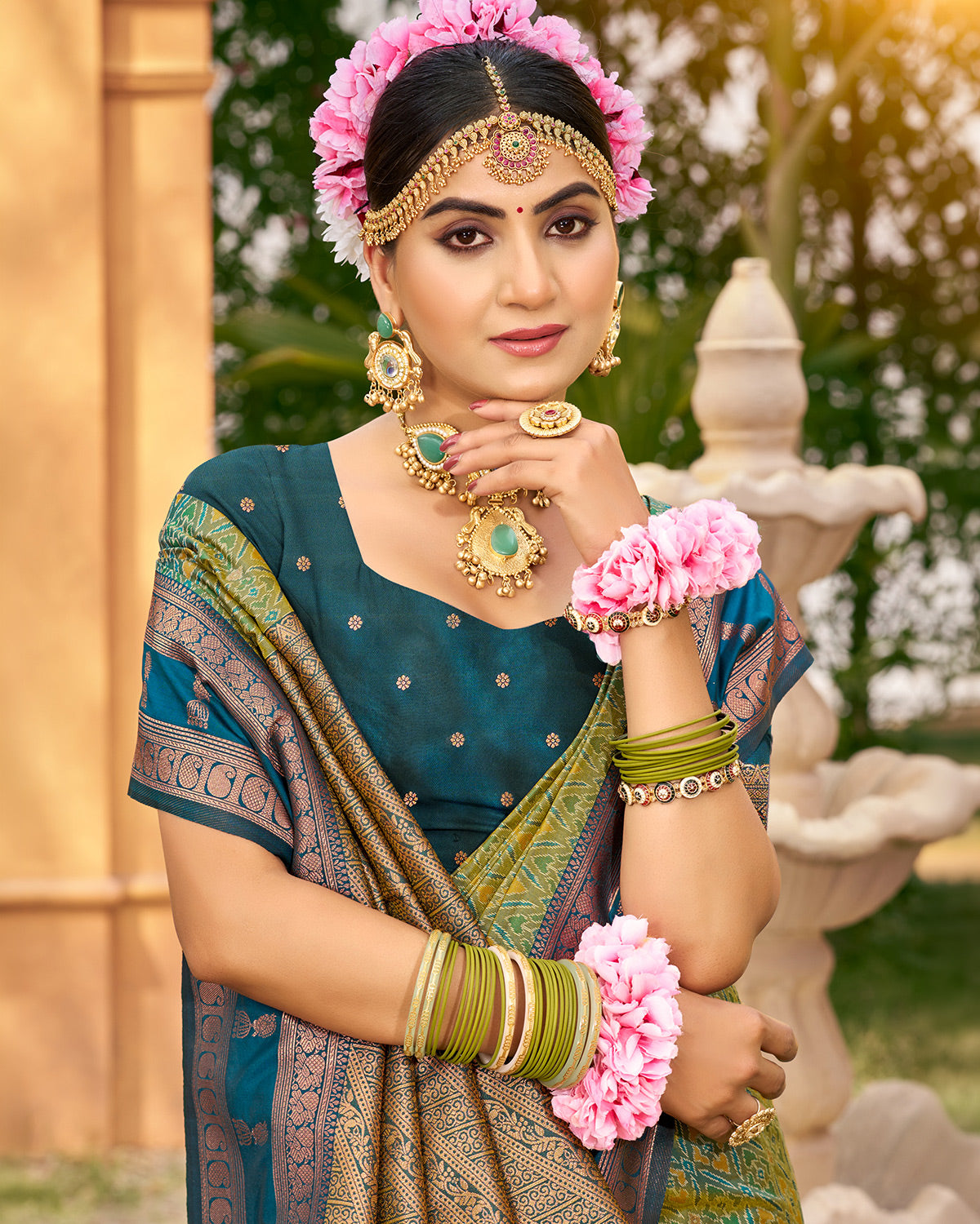 Verdant green zari woven saree