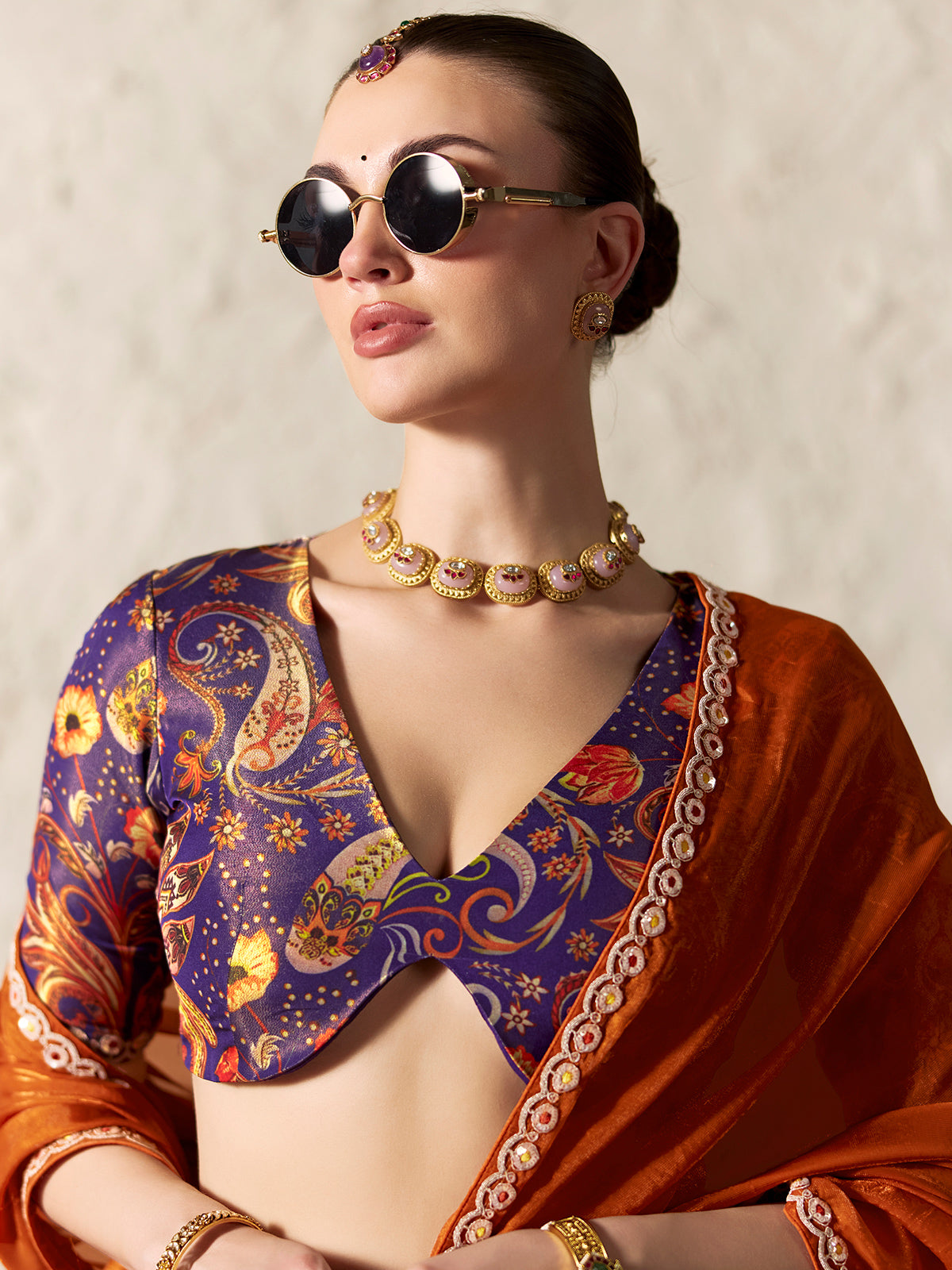 Majestic rust orange festive saree
