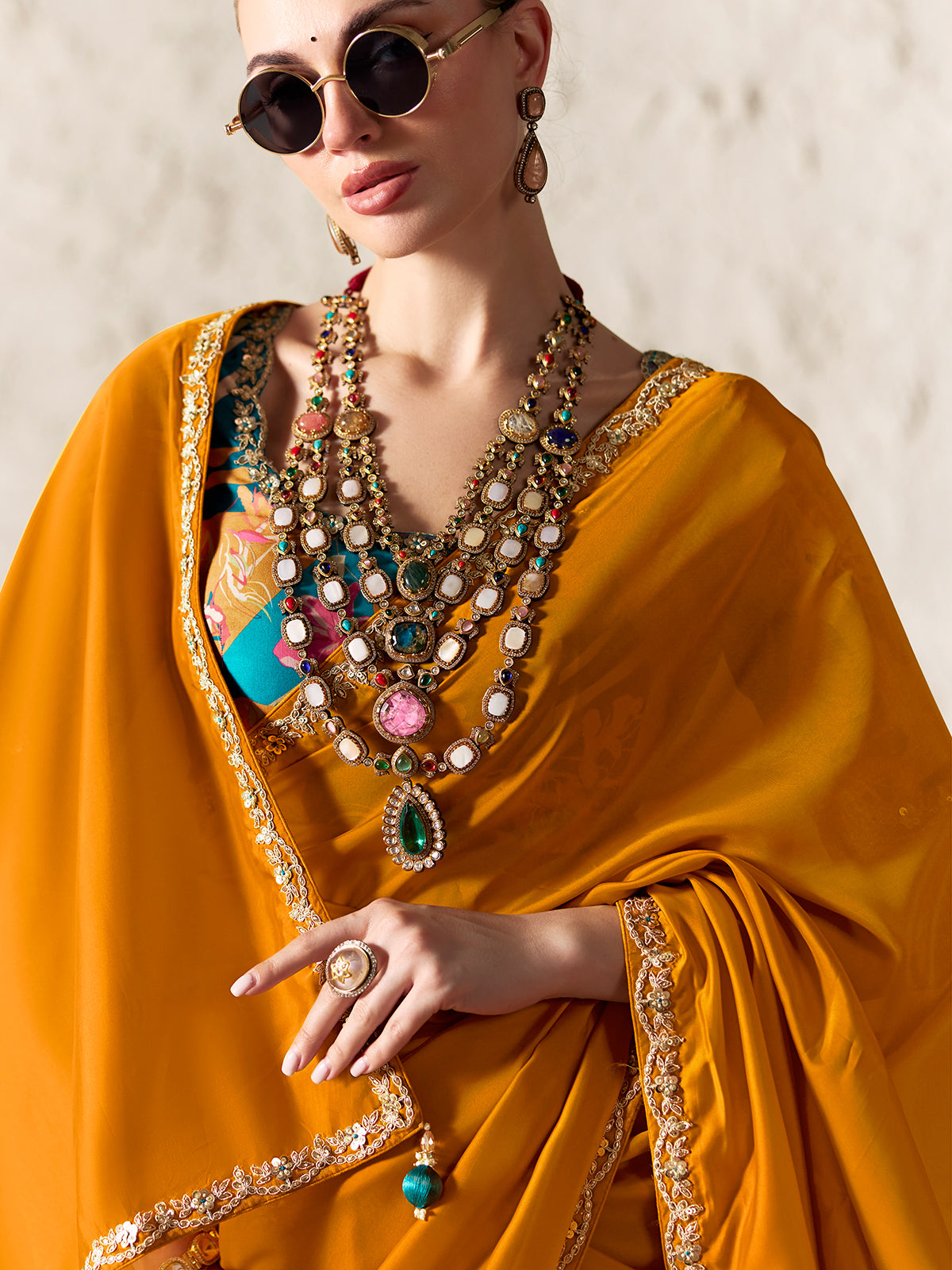 Enchanting mustard festive organza saree