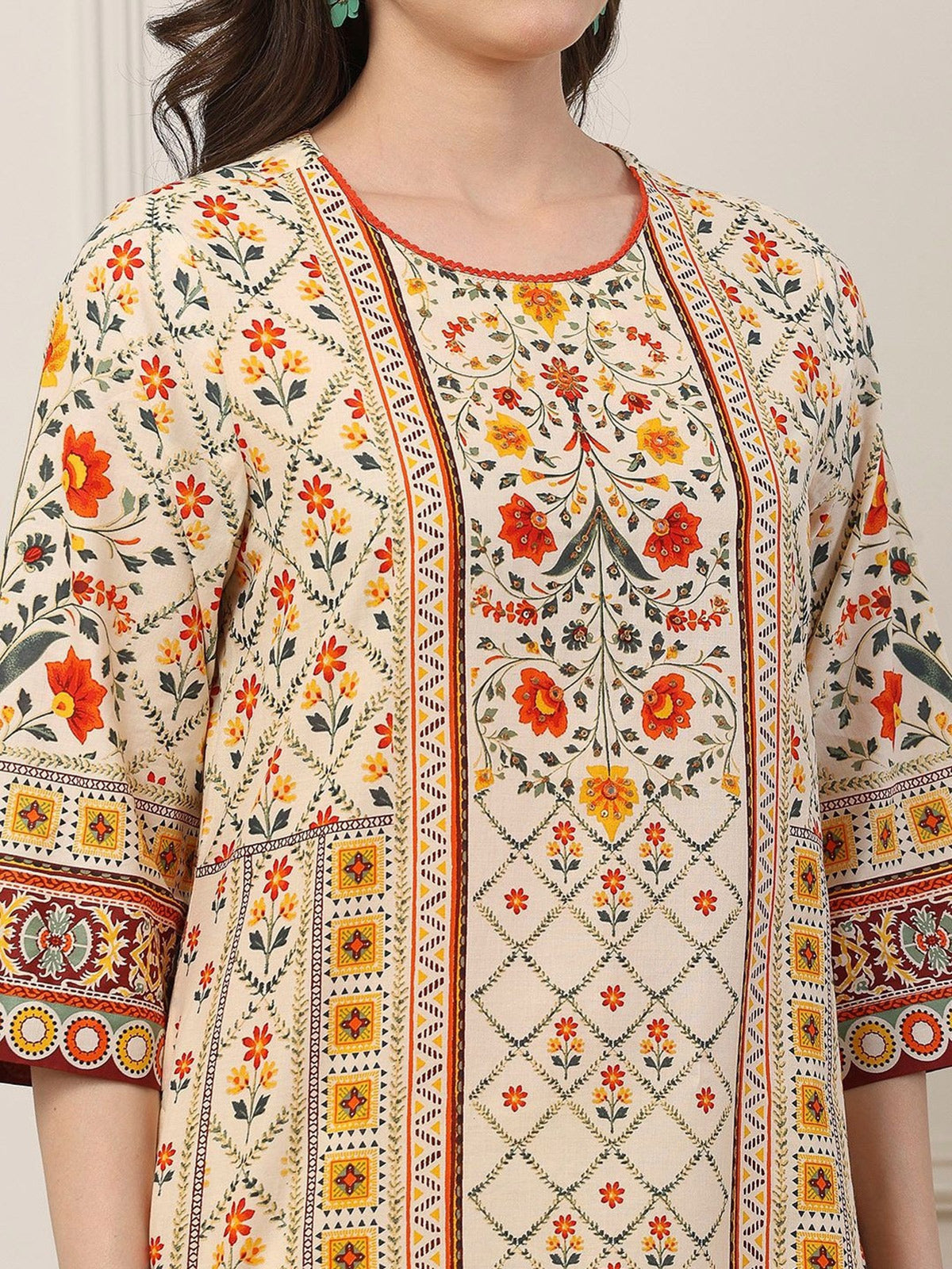 Beige heritage print palazzo festive ensemble