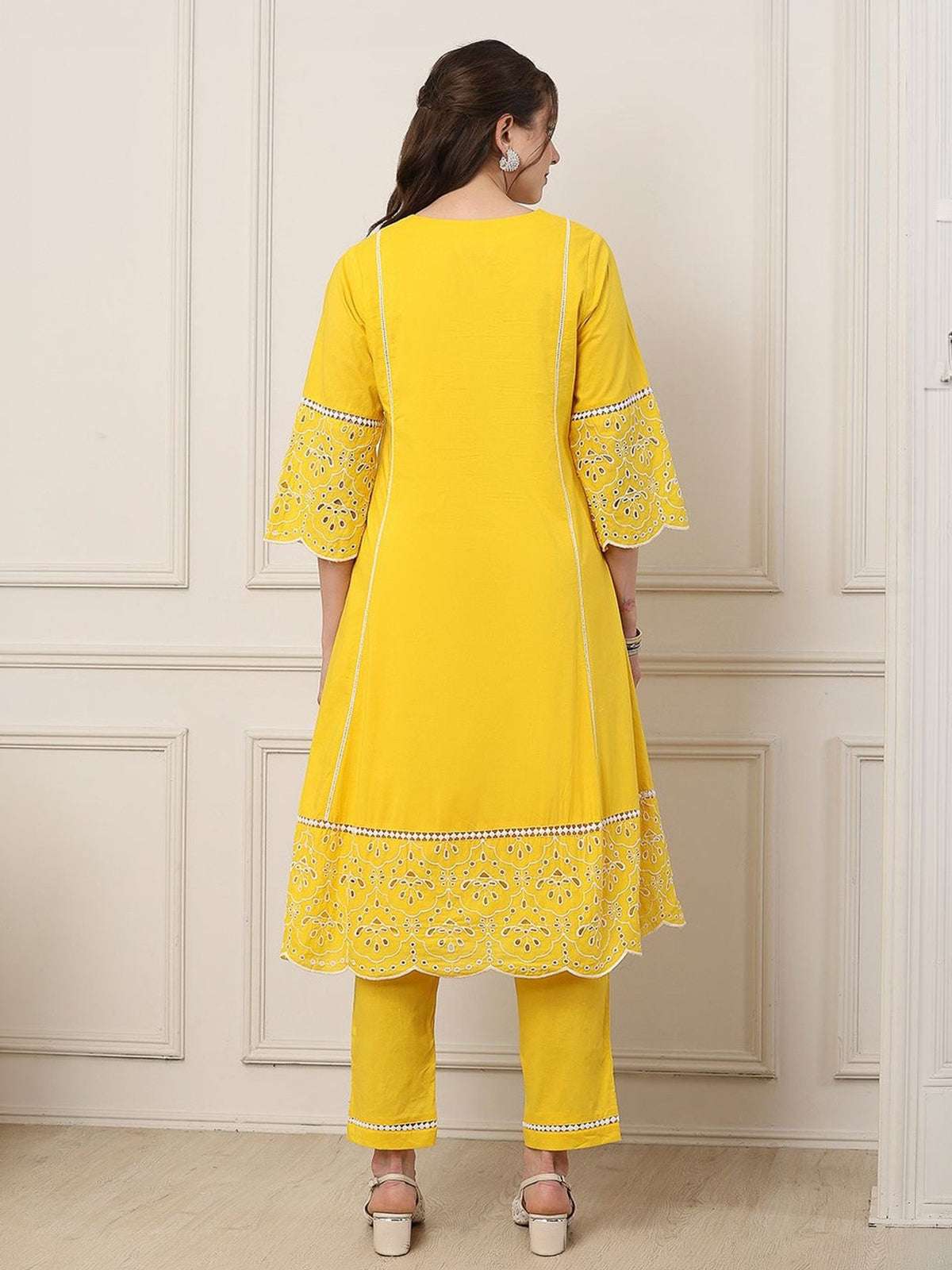 Yellow mirror embroidered bell sleeve delight