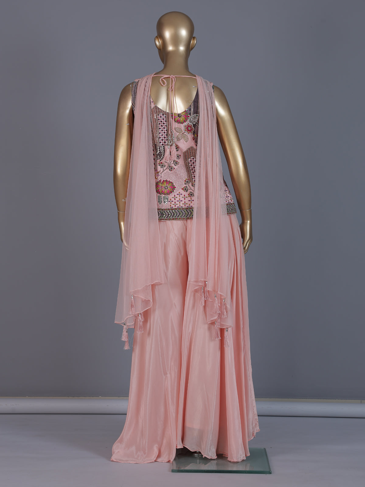 Pastel pink embellished palazzo suit