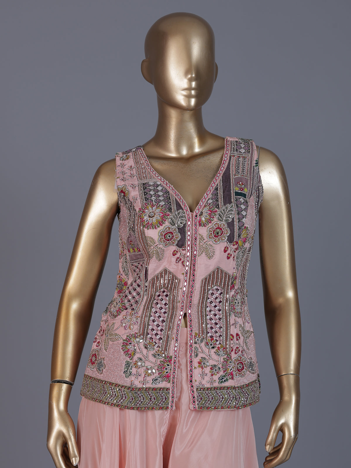 Pastel pink embellished palazzo suit