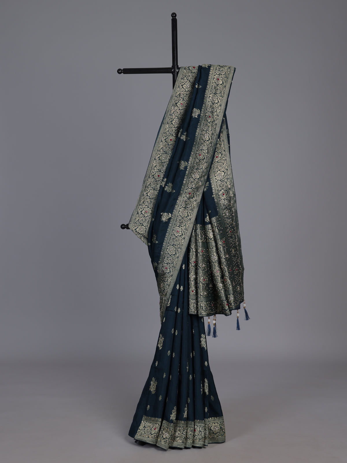 Deep teal blue silk wedding saree
